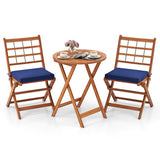 3 Pieces Acacia Wood Patio Bistro Set with Cushions-Navy