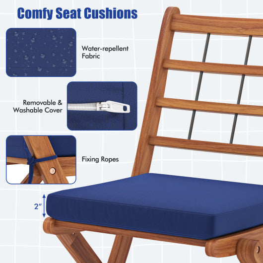 3 Pieces Acacia Wood Patio Bistro Set with Cushions-Navy