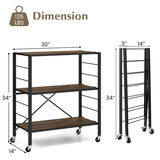 3-Tier Foldable Shelving Unit with Detachable Wheels and Adjustable Shelves-Black