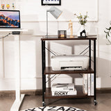 3-Tier Kitchen Baker's Rack Microwave Oven Storage Cart with Hooks-Charcoal Brown