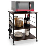 3-Tier Kitchen Baker's Rack Microwave Oven Storage Cart with Hooks-Charcoal Brown