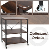 3-Tier Kitchen Baker's Rack Microwave Oven Storage Cart with Hooks-Charcoal Brown