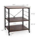 3-Tier Kitchen Baker's Rack Microwave Oven Storage Cart with Hooks-Charcoal Brown
