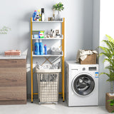 Over The Toilet Storage Rack with Hooks and Adjustable Bottom Bar-White