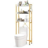 Over The Toilet Storage Rack with Hooks and Adjustable Bottom Bar-White