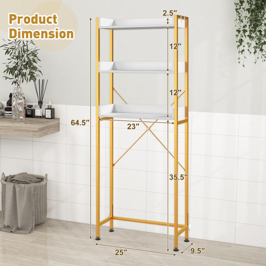 Over The Toilet Storage Rack with Hooks and Adjustable Bottom Bar-White
