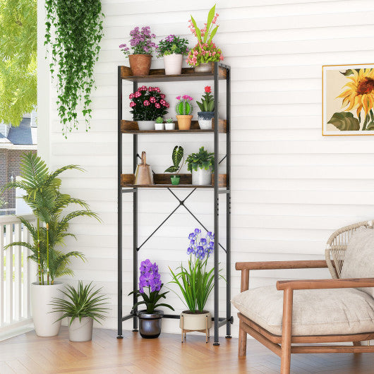 Over The Toilet Storage Rack with Hooks and Adjustable Bottom Bar-Rustic Brown