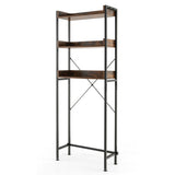 Over The Toilet Storage Rack with Hooks and Adjustable Bottom Bar-Rustic Brown