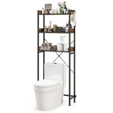 Over The Toilet Storage Rack with Hooks and Adjustable Bottom Bar-Rustic Brown