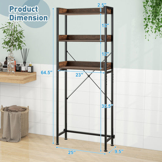 Over The Toilet Storage Rack with Hooks and Adjustable Bottom Bar-Rustic Brown