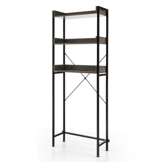 Over The Toilet Storage Rack with Hooks and Adjustable Bottom Bar-Gray