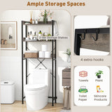 Over The Toilet Storage Rack with Hooks and Adjustable Bottom Bar-Gray