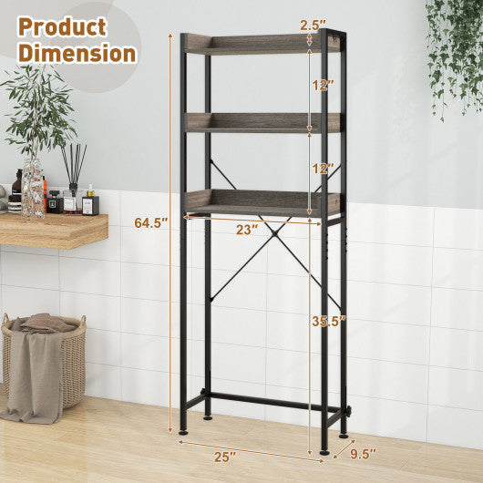 Over The Toilet Storage Rack with Hooks and Adjustable Bottom Bar-Gray