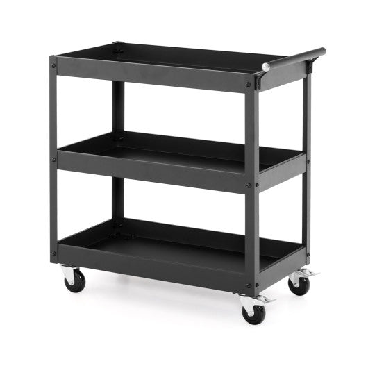 3-Tier Utility Cart Rolling Metal Cart with Handle and Universal Wheels-Black