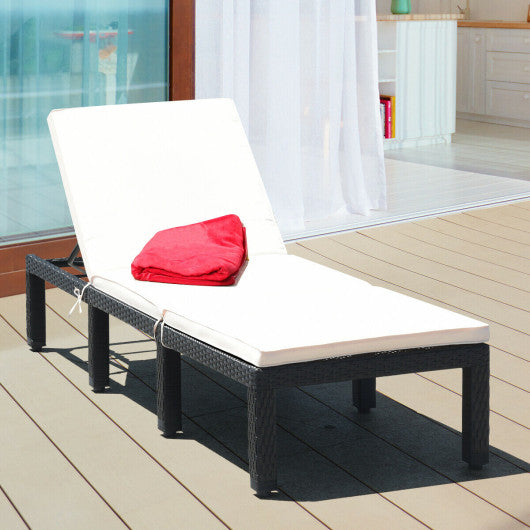 Patio Rattan Lounge Chair Chaise Couch Cushioned Height Adjustable-White