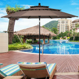 10ft 3 Tier Patio Umbrella Aluminum Sunshade Shelter Double Vented without Base-Tan