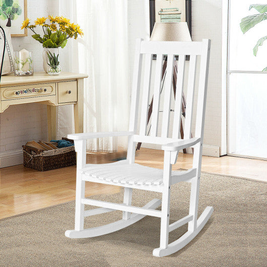 Indoor Outdoor Wooden High Back Rocking Chair-White