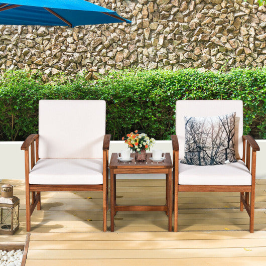 3PC Solid Wood Outdoor Patio Sofa Furniture Set-White