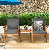 3PC Solid Wood Outdoor Patio Sofa Furniture Set-Gray