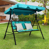 Outdoor Patio 3 Person Porch Swing Bench Chair with Canopy-Blue