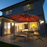 10 ft 360° Rotation Solar Powered LED Patio Offset Umbrella without Weight Base-Orange