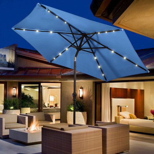 9' Patio LED Solar Umbrella with Crank-Blue