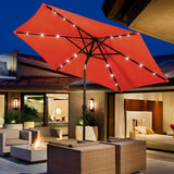 9' Patio LED Solar Umbrella with Crank-Orange