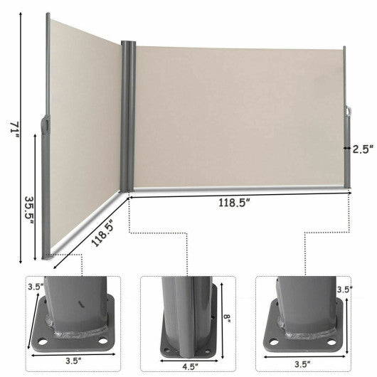 237 x 71 Inch Patio Retractable Double Folding Side Awning Screen Divider