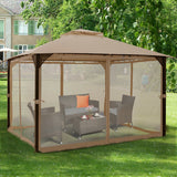 12 x 10 Feet Outdoor Double Top Patio Gazebo with Netting-Brown