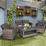 4 Pieces Patio Rattan Furniture Set Coffee Table Cushioned Sofa-Gray