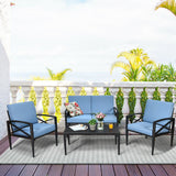 4 Pieces Patio Furniture Set Aluminum Frame Cushioned Sofa