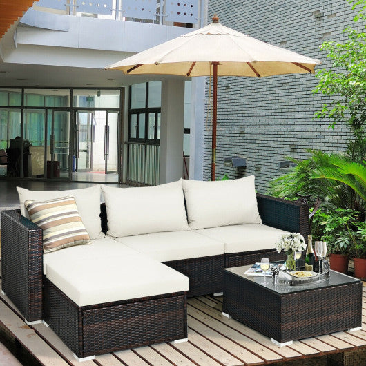 5 Pieces Patio Rattan Furniture Set with Coffee Table-Off White