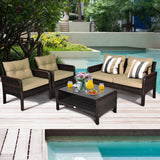 4 Pieces Patio Rattan Free Combination Sofa Set with Cushion and Coffee Table