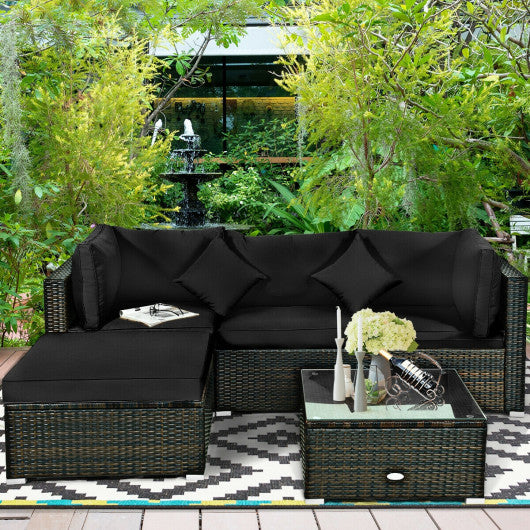 5 Pcs Outdoor Patio Rattan Furniture Set Sectional Conversation with Cushions-Black