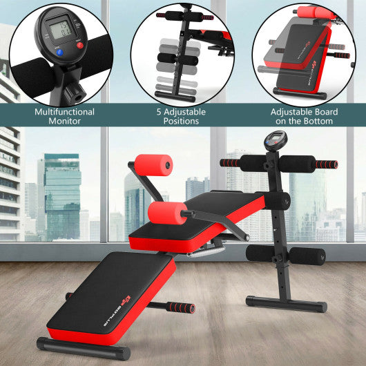 Adjustable Sit Up Bench with LCD Monitor-Red