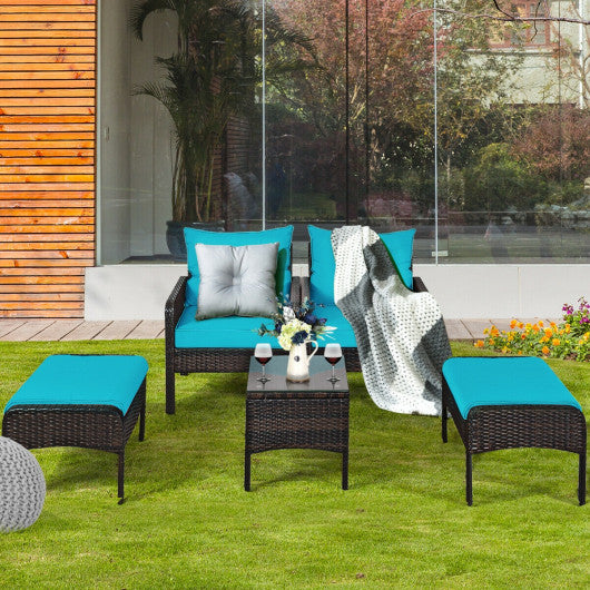 5 Pieces Patio Rattan Furniture Set Sofa