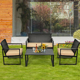 4 Pieces Patio Rattan Furniture Set with Seat Cushions and Coffee Table