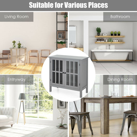 Glass Door Sideboard Console Storage Buffet Cabinet-Gray