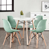 4 Pieces Modern Plastic Hollow Chair Set with Wood Leg-Green