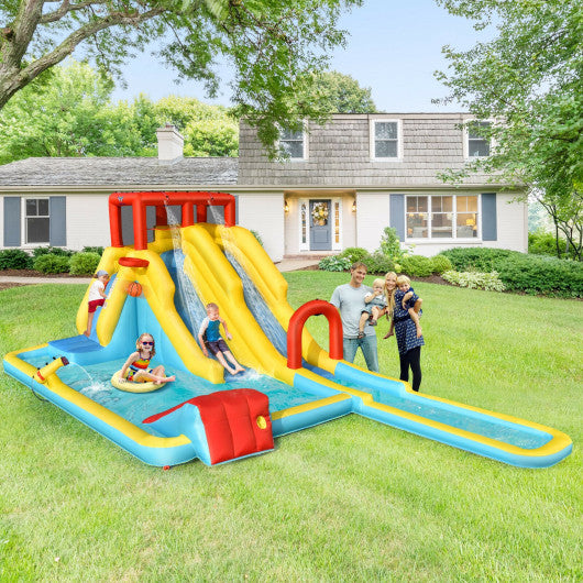 7-in-1 Inflatable Dual Slide Water Park Bounce House Without Blower