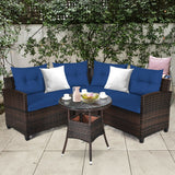 4 Pieces Outdoor Cushioned Rattan Furniture Set-Navy