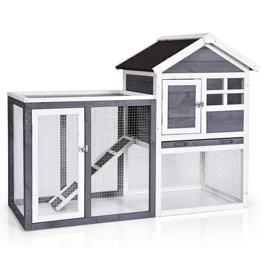 Outdoor Wooden Rabbit hutch-Gray