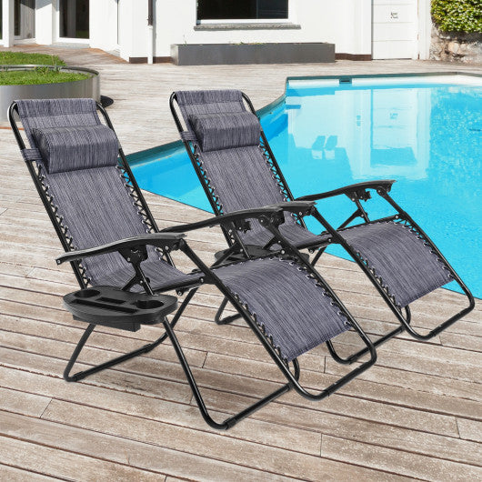 2 Pieces Folding Lounge Chair with Zero Gravity-Gray