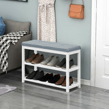 2-Tier Wooden Shoe Rack Bench with Padded Seat-White