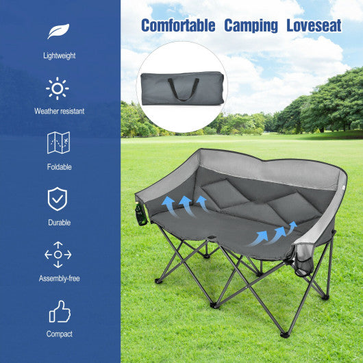 Folding Camping Chair with Bags and Padded Backrest-Gray