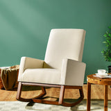 Rocking High Back Upholstered Lounge Armchair with Side Pocket-Beige