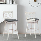 2 Pieces 29 Inches Swivel Counter Height Barstool Set with Rubber Wood Legs-White