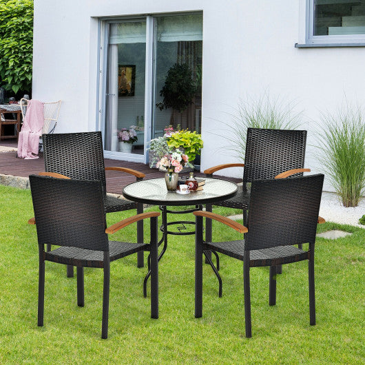 Set of 4 Outdoor Patio PE Rattan Dining Chairs with Powder-coated Steel Frame