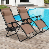 2 Pieces Folding Lounge Chair with Zero Gravity-Brown