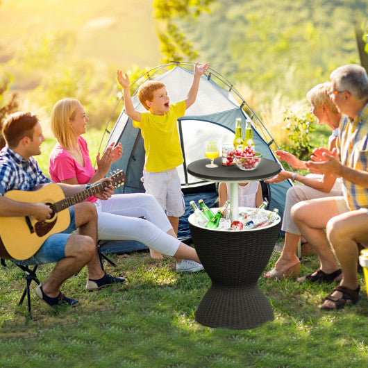 3 in 1 8 Gallon Patio Rattan Cooler Bar Table with Adjust Ice Bucket-Black